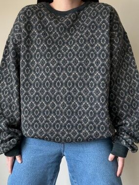 Vintage Knit 100% Wool Crewneck Grandpa Sweater